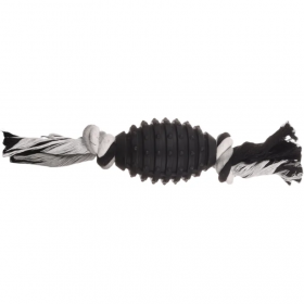 Кучешка играчка Flamingo Toy Gladiator Rugby & Cord with 2 knots Black ръгби топка с въже